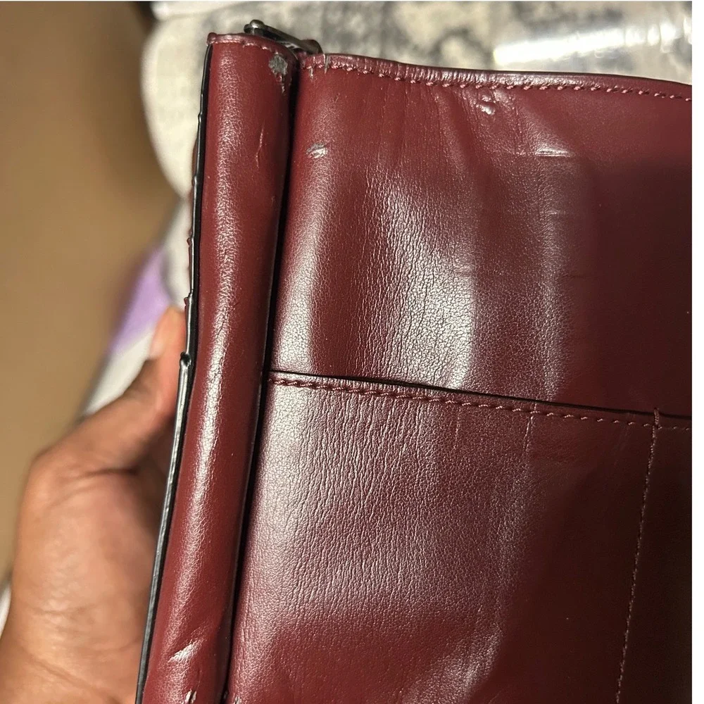 Coach F34868 Cord Wallet Cardinal Red Burgundy Leather Zip Leather Bifold